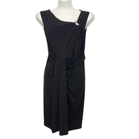 MICHAEL Michael Kors Black Draped Asymmetrical Cocktail Midi Dress Women's 4 - Picture 1 of 8